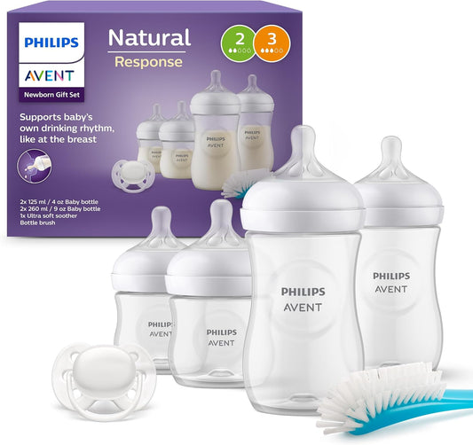 Philips Avent Kit Biberons Pour Nouveau-Né – 4 Biberons Réponse Naturelle, Sucette Ultra-Douce Et Goupillon Pour Les Bébés Âgés De 0 À 12 Mois (Modèle SCD838/11)