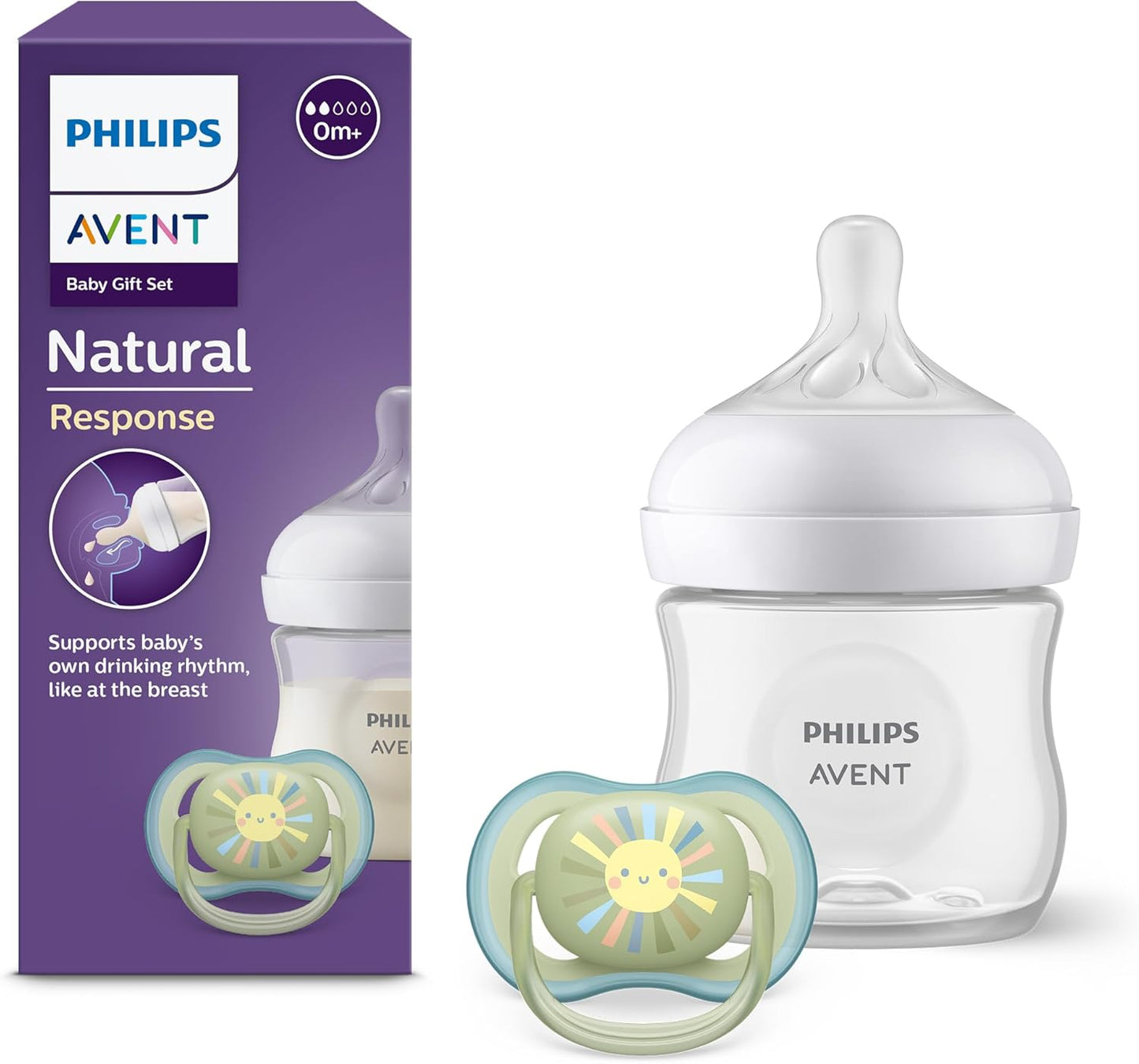 Philips Avent Natural Response - Coffret Découverte Pour Bébé : Biberon Natural Response 125 Ml Avec Tétine T2 (0 Mois Et Plus), Sucette Ultra Air, Modèle SCD837/10