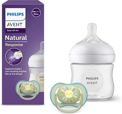 Philips Avent Natural Response - Coffret Découverte Pour Bébé : Biberon Natural Response 125 Ml Avec Tétine T2 (0 Mois Et Plus), Sucette Ultra Air, Modèle SCD837/10